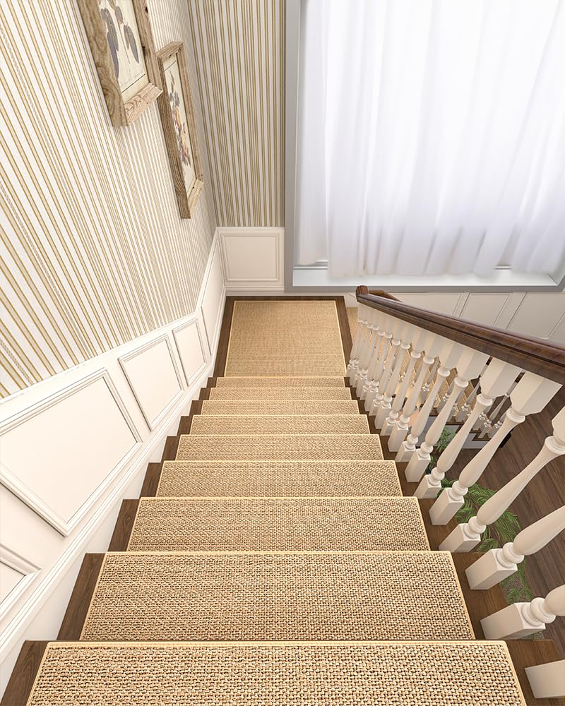 PADOOR Non Slip Stair - Treads,Rubber Backing Stair - Runners for Wooden Steps,15PCS Residue Free Carpet Stair Treads for Kids and Dogs 8"x30" Beige - 7DAY'S