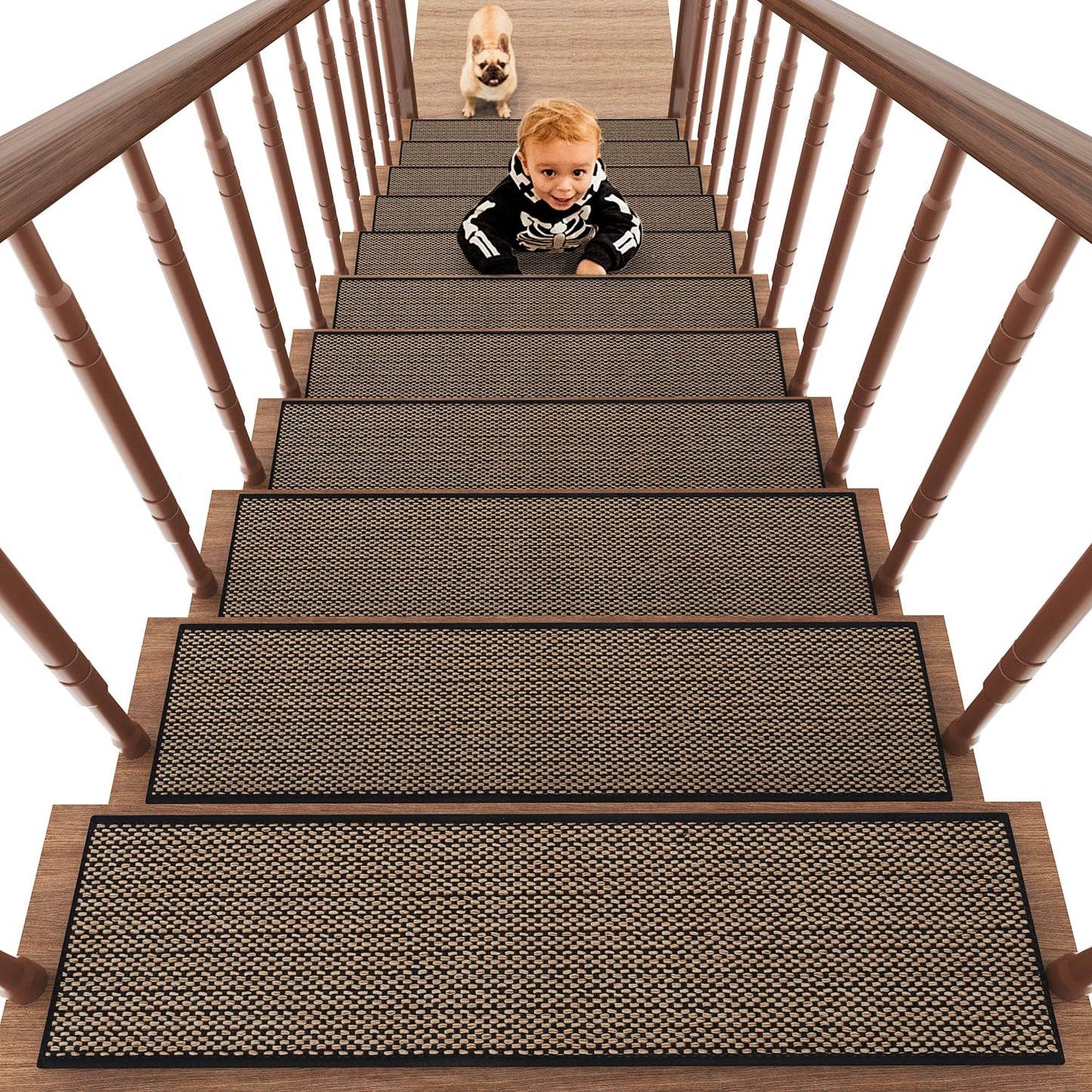 PADOOR Non Slip Stair - Treads,Rubber Backing Stair - Runners for Wooden Steps,15PCS Residue Free Carpet Stair Treads for Kids and Dogs 8"x30" Beige - 7DAY'S