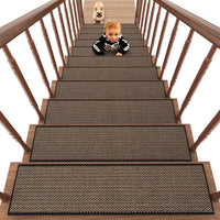 PADOOR Non Slip Stair - Treads,Rubber Backing Stair - Runners for Wooden Steps,15PCS Residue Free Carpet Stair Treads for Kids and Dogs 8"x30" Beige - 7DAY'S