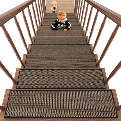 PADOOR Non Slip Stair - Treads,Rubber Backing Stair - Runners for Wooden Steps,15PCS Residue Free Carpet Stair Treads for Kids and Dogs 8"x30" Beige - 7DAY'S