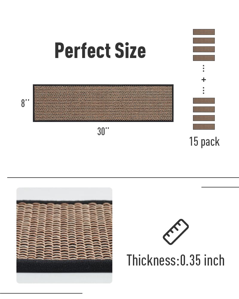 PADOOR Non Slip Stair - Treads,Rubber Backing Stair - Runners for Wooden Steps,15PCS Residue Free Carpet Stair Treads for Kids and Dogs 8"x30" Beige - 7DAY'S