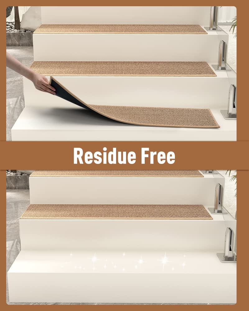 PADOOR Non Slip Stair - Treads,Rubber Backing Stair - Runners for Wooden Steps,15PCS Residue Free Carpet Stair Treads for Kids and Dogs 8"x30" Beige - 7DAY'S