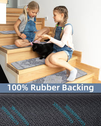 PADOOR Stair - Treads Non Slip for Wooden Steps, 15psc Rubber Backing 8" X 30" Staircase Step Treads Indoor Residue Free, Reusable Carpet Stair Treads Waterproof Stair Runner for Dogs, Kids - Grey - 7DAY'S