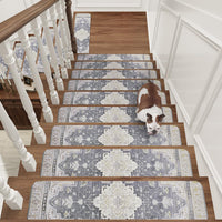 PADOOR Stair - Treads Non Slip for Wooden Steps, 15psc Rubber Backing 8" X 30" Staircase Step Treads Indoor Residue Free, Reusable Carpet Stair Treads Waterproof Stair Runner for Dogs, Kids - Grey - 7DAY'S