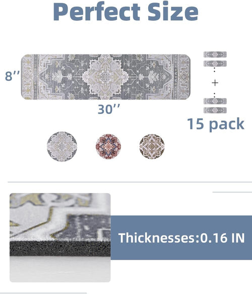 PADOOR Stair - Treads Non Slip for Wooden Steps, 15psc Rubber Backing 8" X 30" Staircase Step Treads Indoor Residue Free, Reusable Carpet Stair Treads Waterproof Stair Runner for Dogs, Kids - Grey - 7DAY'S