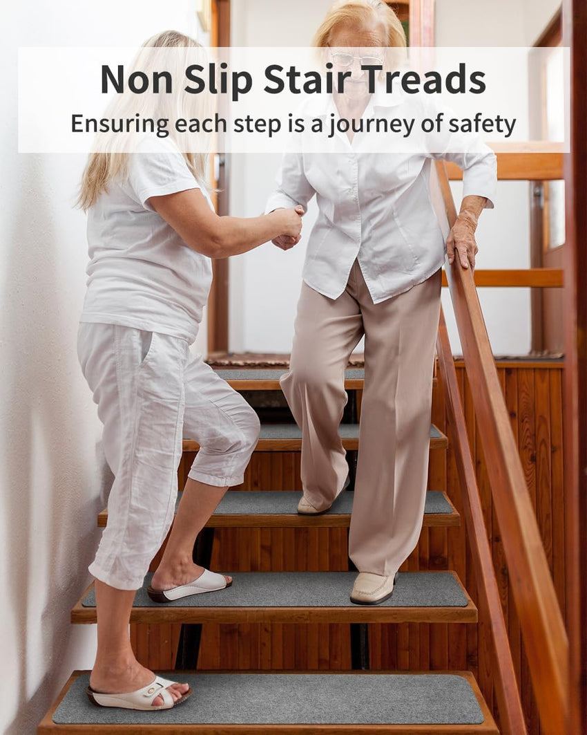 PADOOR Stair - Treads Non Slip, Reusable Stair - Runners for Wooden Steps 15PCS Adhesive Backing Carpet Stair Treads for Kids and Dogs 30"X8" Grey - 7DAY'S