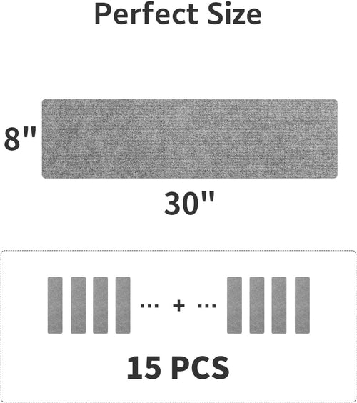 PADOOR Stair - Treads Non Slip, Reusable Stair - Runners for Wooden Steps 15PCS Adhesive Backing Carpet Stair Treads for Kids and Dogs 30"X8" Grey - 7DAY'S