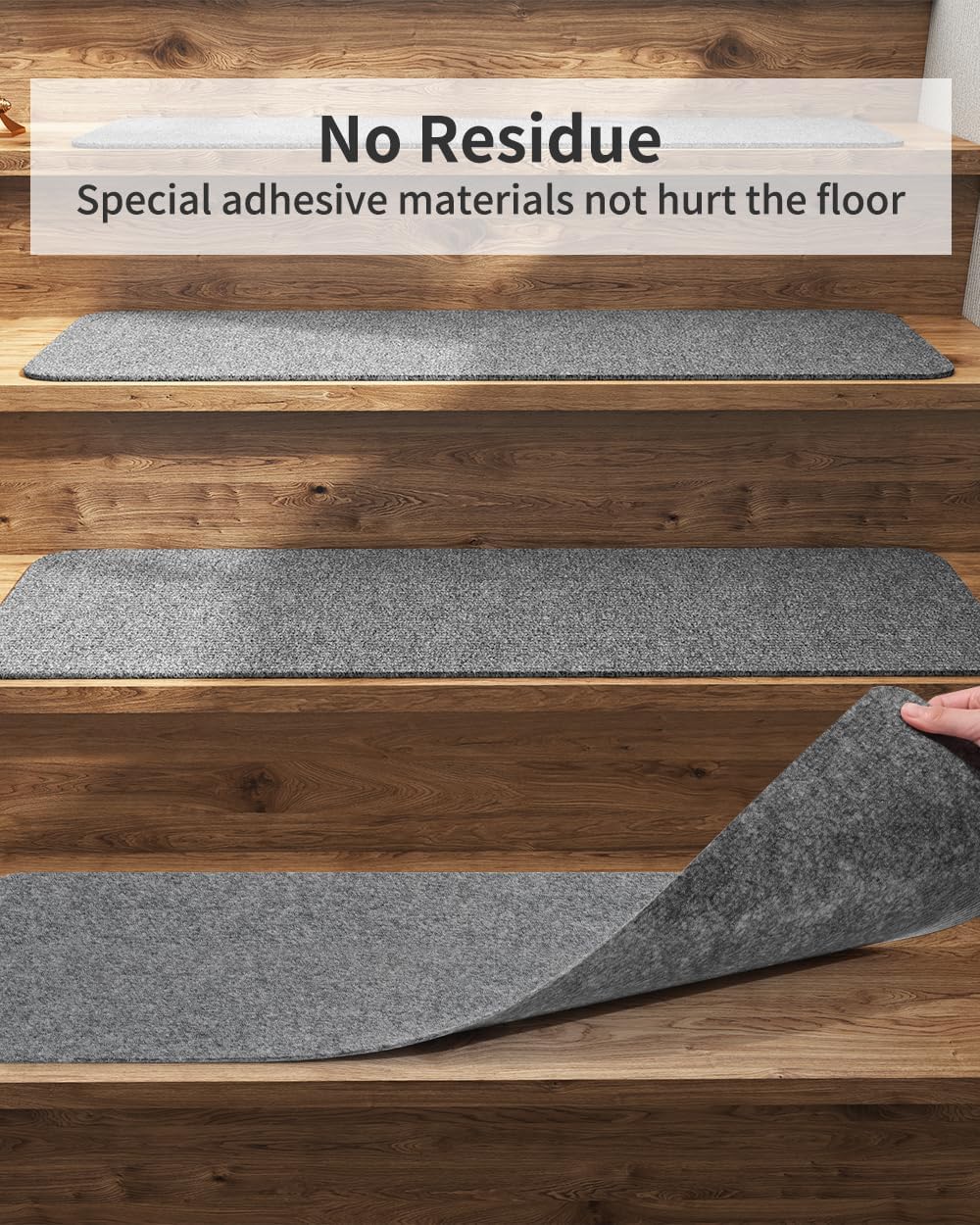 PADOOR Stair - Treads Non Slip, Reusable Stair - Runners for Wooden Steps 15PCS Adhesive Backing Carpet Stair Treads for Kids and Dogs 30"X8" Grey - 7DAY'S