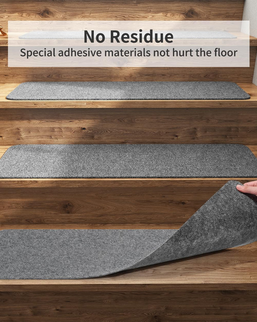 PADOOR Stair - Treads Non Slip, Reusable Stair - Runners for Wooden Steps 15PCS Adhesive Backing Carpet Stair Treads for Kids and Dogs 30"X8" Grey - 7DAY'S