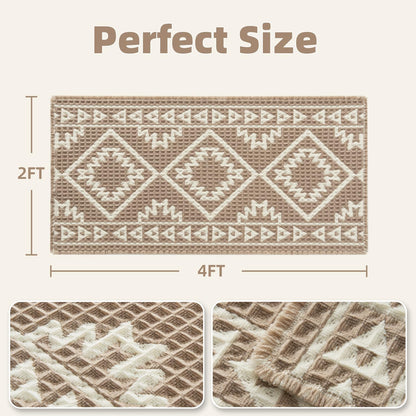 PADOOR - Waffle Bath Mat 24"x36" - Super Absorbent Bath Mats for Bathroom, Machine Washable Non Slip Bathroom Rug with Tassels, Soft Bathroom Mat for Laundry Room, Bedroom, Brown & Cream, 2'x 3' - 7DAY'S