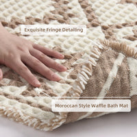 PADOOR - Waffle Bath Mat 24"x36" - Super Absorbent Bath Mats for Bathroom, Machine Washable Non Slip Bathroom Rug with Tassels, Soft Bathroom Mat for Laundry Room, Bedroom, Brown & Cream, 2'x 3' - 7DAY'S
