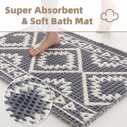 PADOOR - Waffle Bath Mat 24"x36" - Super Absorbent Bath Mats for Bathroom, Machine Washable Non Slip Bathroom Rug with Tassels, Soft Bathroom Mat for Laundry Room, Bedroom, Brown & Cream, 2'x 3' - 7DAY'S
