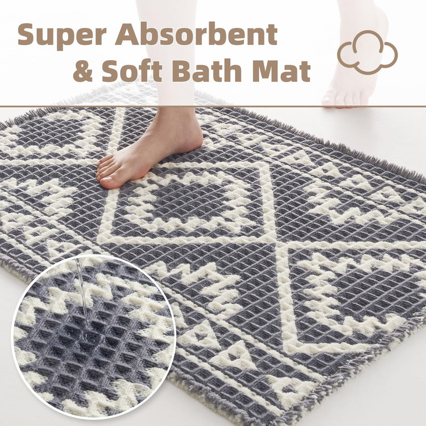 PADOOR - Waffle Bath Mat 24"x36" - Super Absorbent Bath Mats for Bathroom, Machine Washable Non Slip Bathroom Rug with Tassels, Soft Bathroom Mat for Laundry Room, Bedroom, Brown & Cream, 2'x 3' - 7DAY'S