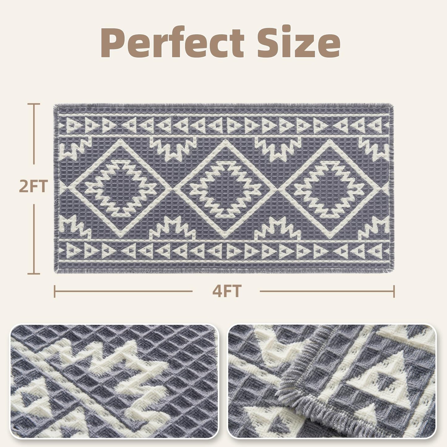 PADOOR - Waffle Bath Mat 24"x36" - Super Absorbent Bath Mats for Bathroom, Machine Washable Non Slip Bathroom Rug with Tassels, Soft Bathroom Mat for Laundry Room, Bedroom, Brown & Cream, 2'x 3' - 7DAY'S