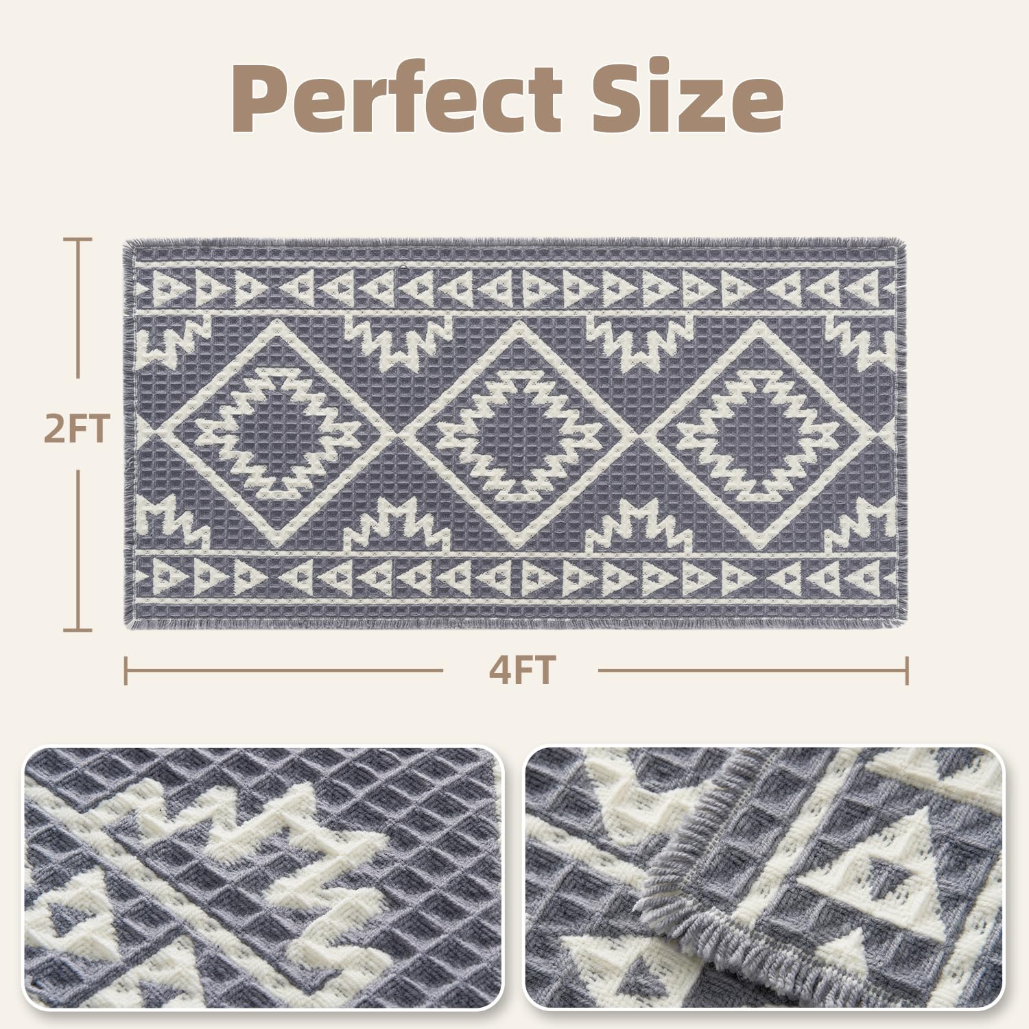 PADOOR - Waffle Bath Mat 24"x36" - Super Absorbent Bath Mats for Bathroom, Machine Washable Non Slip Bathroom Rug with Tassels, Soft Bathroom Mat for Laundry Room, Bedroom, Brown & Cream, 2'x 3' - 7DAY'S