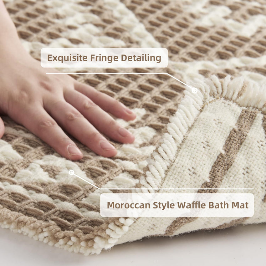 PADOOR - Waffle Bath Mat 24"x36" - Super Absorbent Bath Mats for Bathroom, Machine Washable Non Slip Bathroom Rug with Tassels, Soft Bathroom Mat for Laundry Room, Bedroom, Brown & Cream, 2'x 3' - 7DAY'S