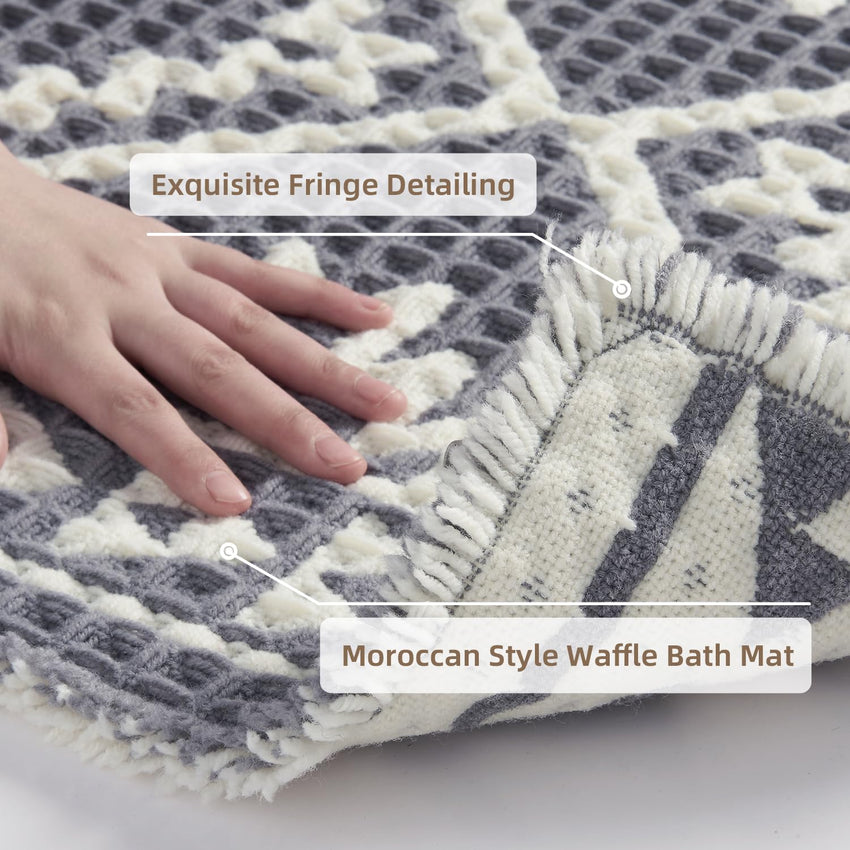 PADOOR - Waffle Bath Mat 24"x36" - Super Absorbent Bath Mats for Bathroom, Machine Washable Non Slip Bathroom Rug with Tassels, Soft Bathroom Mat for Laundry Room, Bedroom, Brown & Cream, 2'x 3' - 7DAY'S