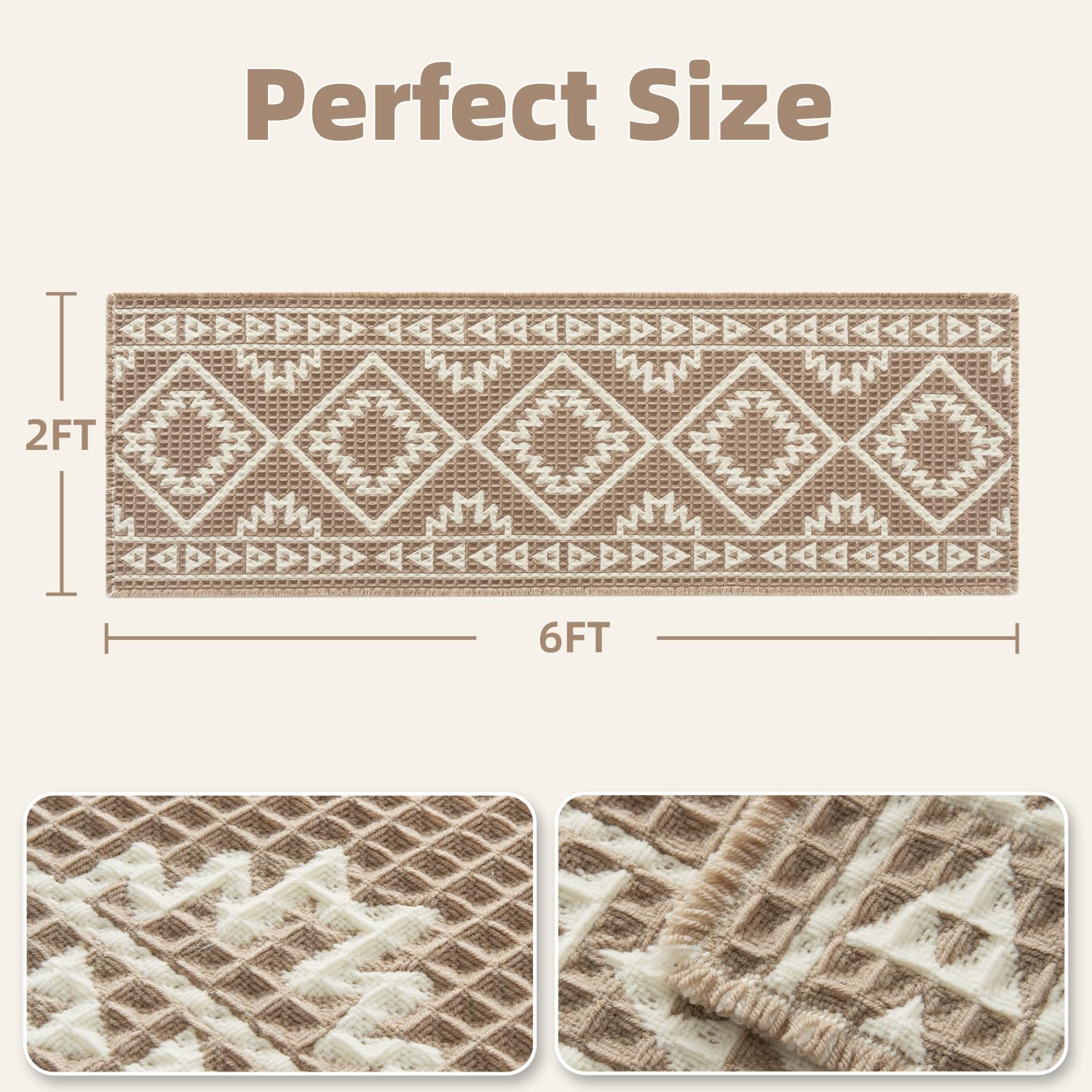 PADOOR - Waffle Bath Mat 24"x36" - Super Absorbent Bath Mats for Bathroom, Machine Washable Non Slip Bathroom Rug with Tassels, Soft Bathroom Mat for Laundry Room, Bedroom, Brown & Cream, 2'x 3' - 7DAY'S