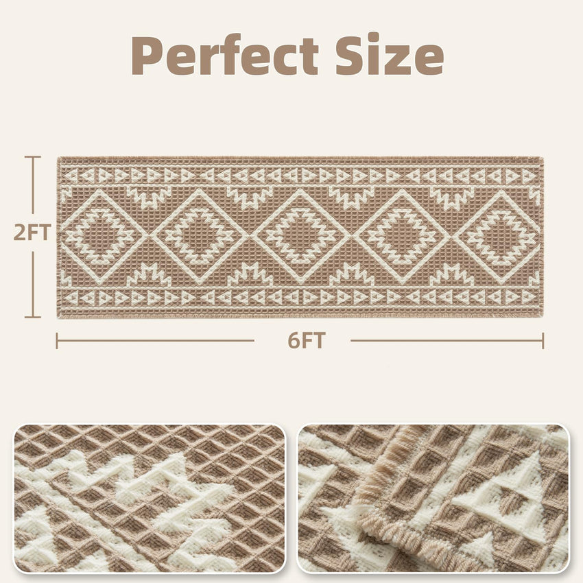 PADOOR - Waffle Bath Mat 24"x36" - Super Absorbent Bath Mats for Bathroom, Machine Washable Non Slip Bathroom Rug with Tassels, Soft Bathroom Mat for Laundry Room, Bedroom, Brown & Cream, 2'x 3' - 7DAY'S