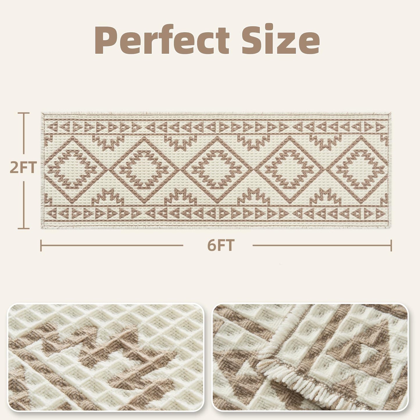 PADOOR - Waffle Bath Mat 24"x36" - Super Absorbent Bath Mats for Bathroom, Machine Washable Non Slip Bathroom Rug with Tassels, Soft Bathroom Mat for Laundry Room, Bedroom, Brown & Cream, 2'x 3' - 7DAY'S