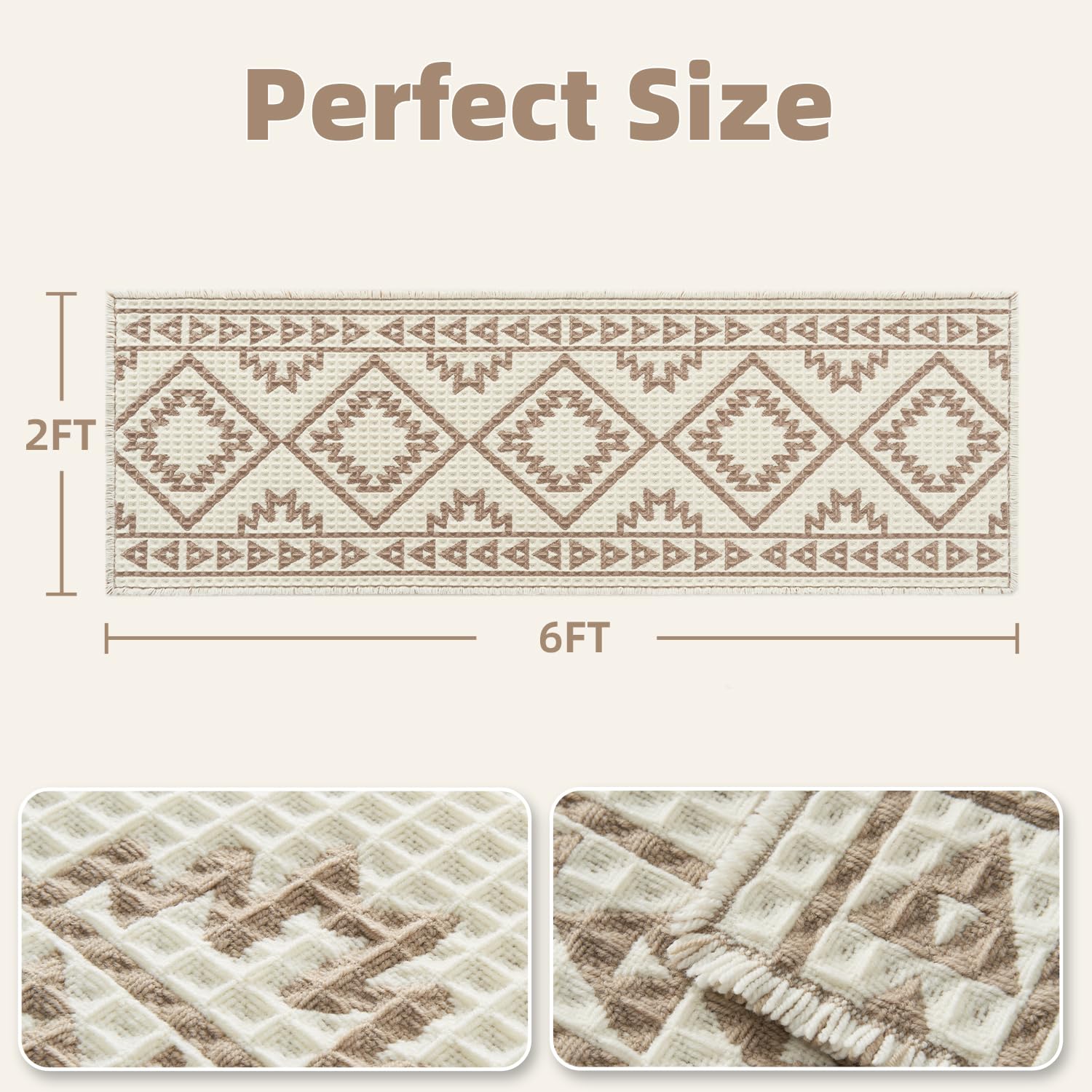 PADOOR - Waffle Bath Mat 24"x36" - Super Absorbent Bath Mats for Bathroom, Machine Washable Non Slip Bathroom Rug with Tassels, Soft Bathroom Mat for Laundry Room, Bedroom, Brown & Cream, 2'x 3' - 7DAY'S