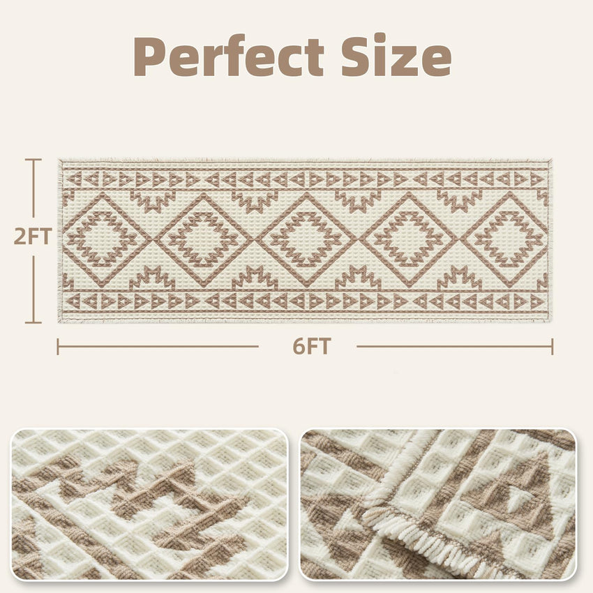 PADOOR - Waffle Bath Mat 24"x36" - Super Absorbent Bath Mats for Bathroom, Machine Washable Non Slip Bathroom Rug with Tassels, Soft Bathroom Mat for Laundry Room, Bedroom, Brown & Cream, 2'x 3' - 7DAY'S