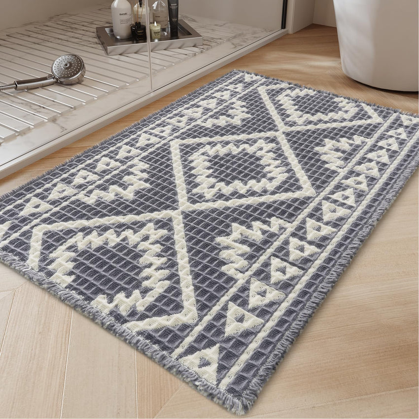 PADOOR - Waffle Bath Mat 24"x36" - Super Absorbent Bath Mats for Bathroom, Machine Washable Non Slip Bathroom Rug with Tassels, Soft Bathroom Mat for Laundry Room, Bedroom, Brown & Cream, 2'x 3' - 7DAY'S