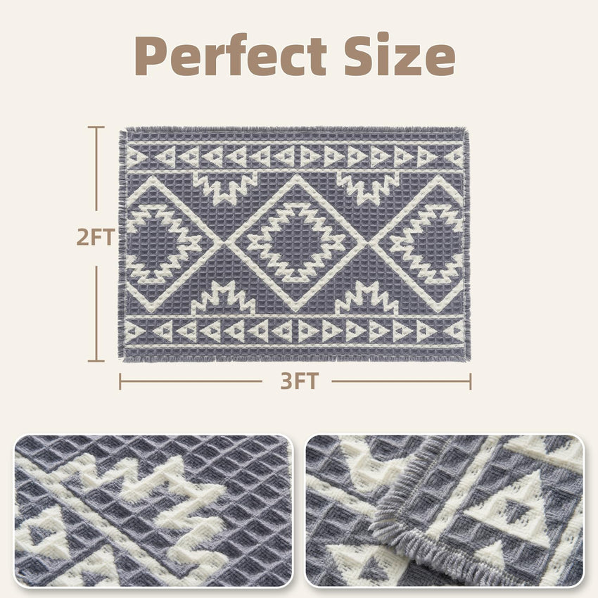 PADOOR - Waffle Bath Mat 24"x36" - Super Absorbent Bath Mats for Bathroom, Machine Washable Non Slip Bathroom Rug with Tassels, Soft Bathroom Mat for Laundry Room, Bedroom, Brown & Cream, 2'x 3' - 7DAY'S
