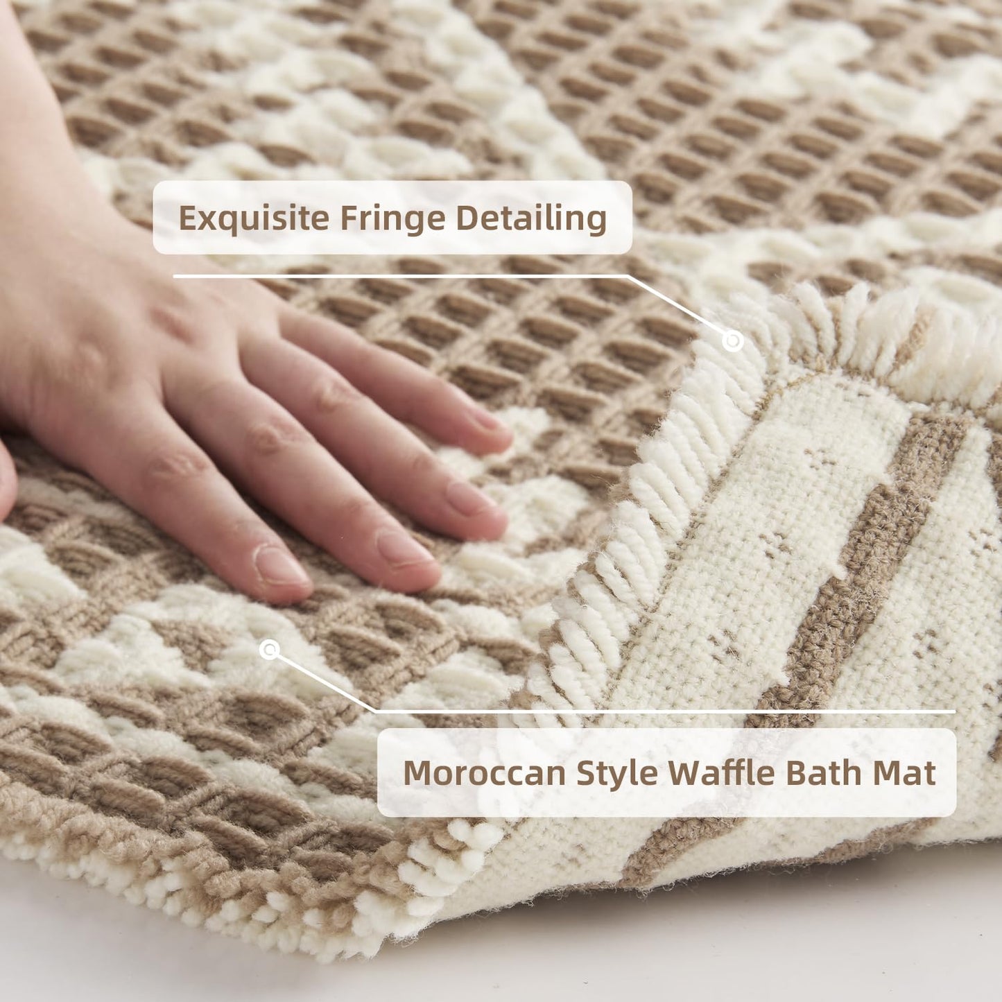 PADOOR - Waffle Bath Mat 24"x36" - Super Absorbent Bath Mats for Bathroom, Machine Washable Non Slip Bathroom Rug with Tassels, Soft Bathroom Mat for Laundry Room, Bedroom, Brown & Cream, 2'x 3' - 7DAY'S