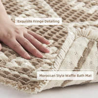 PADOOR - Waffle Bath Mat 24"x36" - Super Absorbent Bath Mats for Bathroom, Machine Washable Non Slip Bathroom Rug with Tassels, Soft Bathroom Mat for Laundry Room, Bedroom, Brown & Cream, 2'x 3' - 7DAY'S