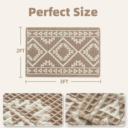 PADOOR - Waffle Bath Mat 24"x36" - Super Absorbent Bath Mats for Bathroom, Machine Washable Non Slip Bathroom Rug with Tassels, Soft Bathroom Mat for Laundry Room, Bedroom, Brown & Cream, 2'x 3' - 7DAY'S