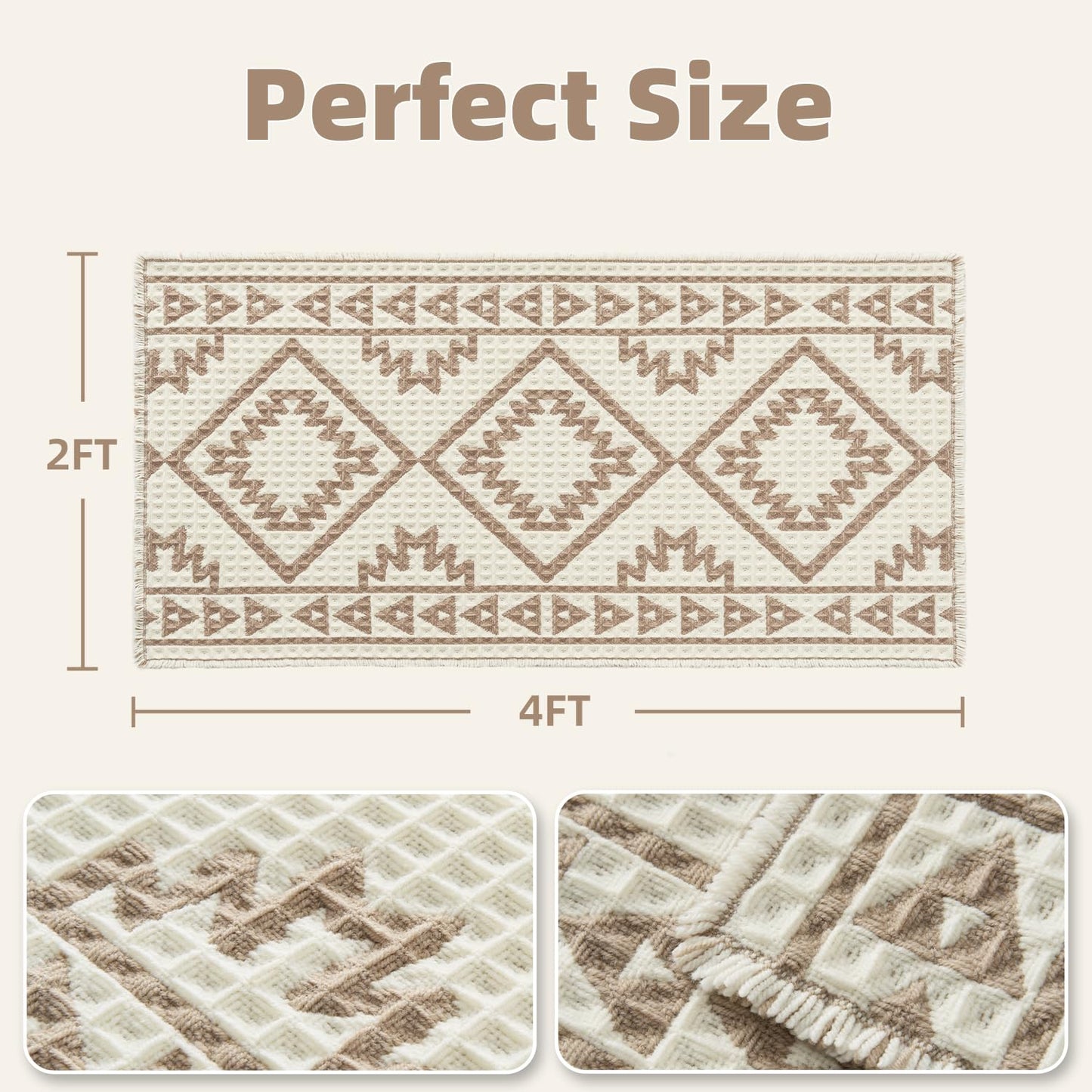 PADOOR - Waffle Bath Mat 24"x36" - Super Absorbent Bath Mats for Bathroom, Machine Washable Non Slip Bathroom Rug with Tassels, Soft Bathroom Mat for Laundry Room, Bedroom, Brown & Cream, 2'x 3' - 7DAY'S