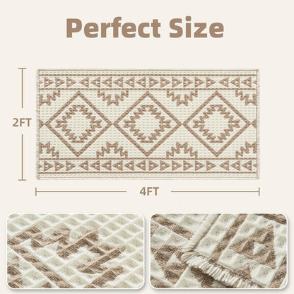 PADOOR - Waffle Bath Mat 24"x36" - Super Absorbent Bath Mats for Bathroom, Machine Washable Non Slip Bathroom Rug with Tassels, Soft Bathroom Mat for Laundry Room, Bedroom, Brown & Cream, 2'x 3' - 7DAY'S