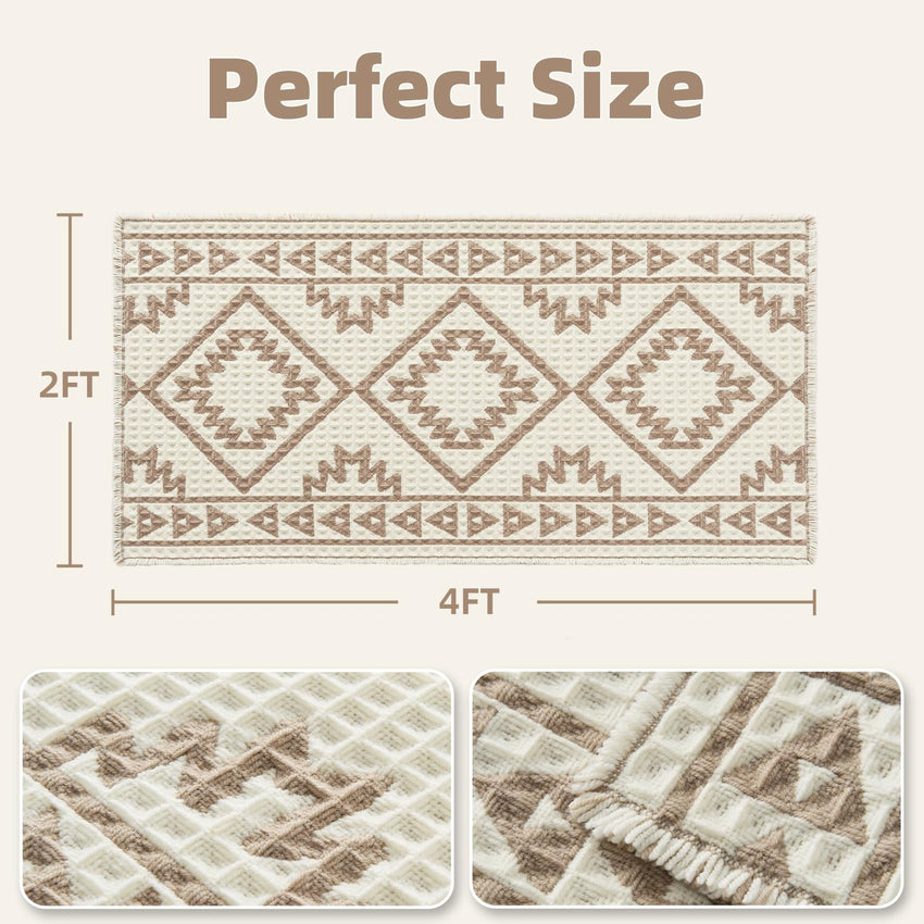 PADOOR - Waffle Bath Mat 24"x36" - Super Absorbent Bath Mats for Bathroom, Machine Washable Non Slip Bathroom Rug with Tassels, Soft Bathroom Mat for Laundry Room, Bedroom, Brown & Cream, 2'x 3' - 7DAY'S