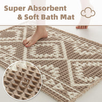 PADOOR - Waffle Bath Mat 24"x36" - Super Absorbent Bath Mats for Bathroom, Machine Washable Non Slip Bathroom Rug with Tassels, Soft Bathroom Mat for Laundry Room, Bedroom, Brown & Cream, 2'x 3' - 7DAY'S