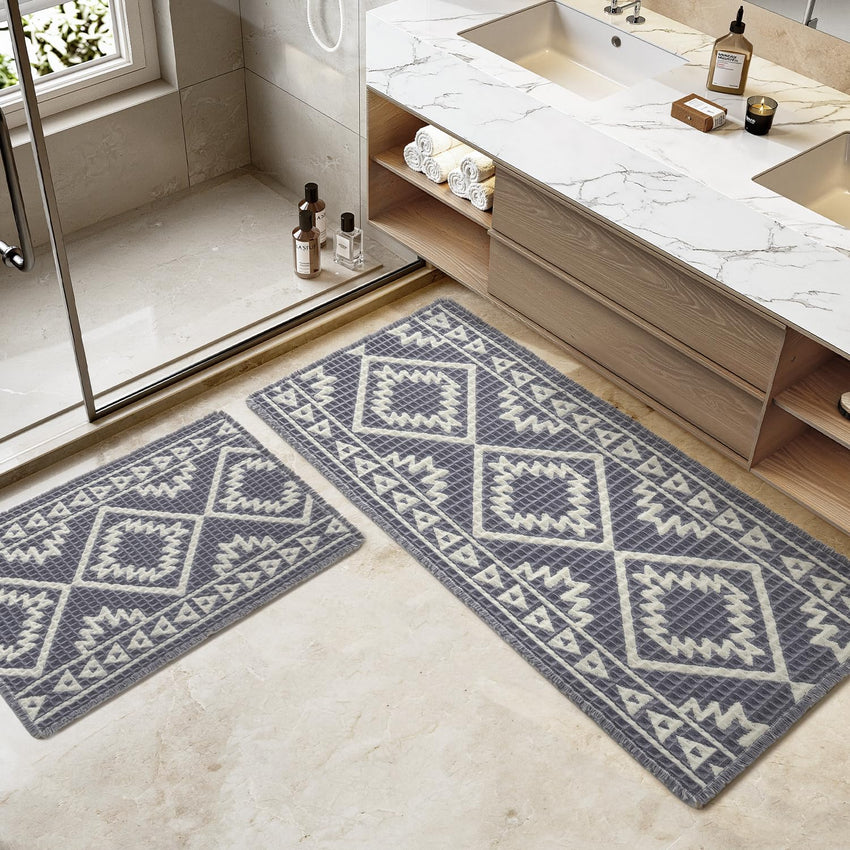 PADOOR - Waffle Bath Mat 24"x36" - Super Absorbent Bath Mats for Bathroom, Machine Washable Non Slip Bathroom Rug with Tassels, Soft Bathroom Mat for Laundry Room, Bedroom, Brown & Cream, 2'x 3' - 7DAY'S