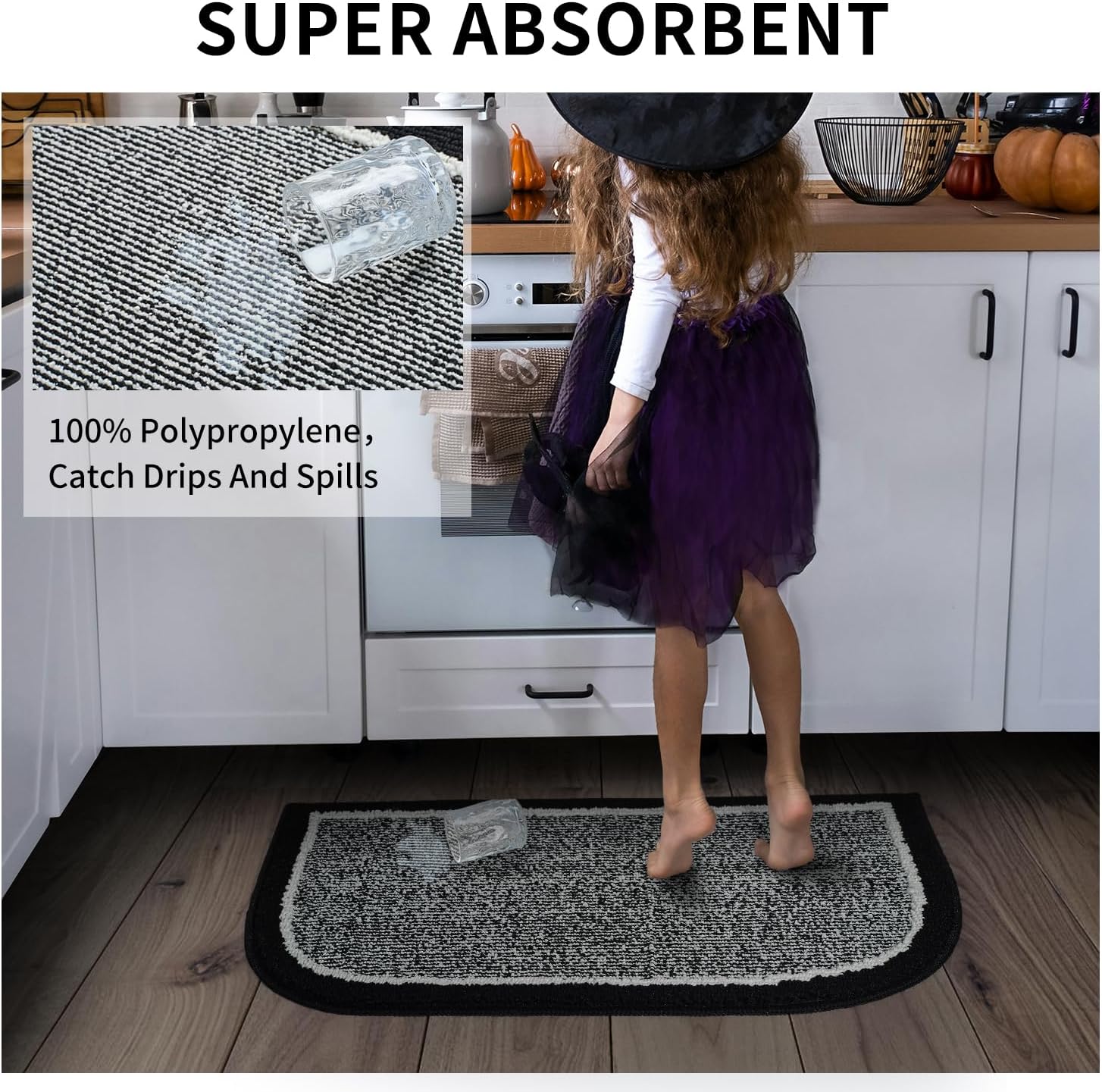 PADOOR Washable Kitchen Mats Set Black - 7DAY'S