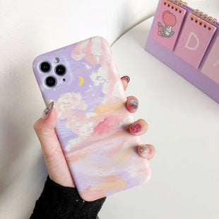 Painted pink clouds for 13/14ProMax Apple XS/XR phone case iPhone 11 soft shell 12 Korean style - 7DAY'S