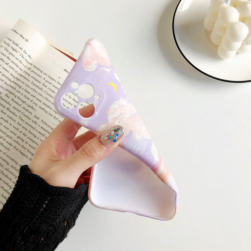 Painted pink clouds for 13/14ProMax Apple XS/XR phone case iPhone 11 soft shell 12 Korean style - 7DAY'S