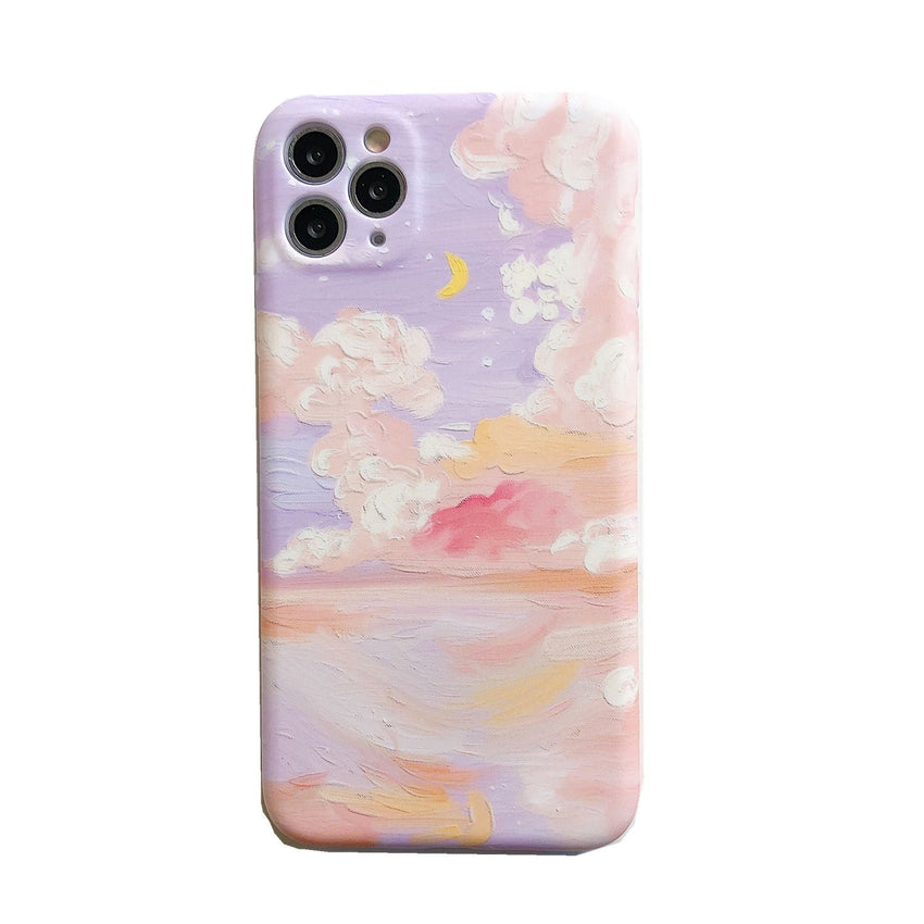 Painted pink clouds for 13/14ProMax Apple XS/XR phone case iPhone 11 soft shell 12 Korean style - 7DAY'S