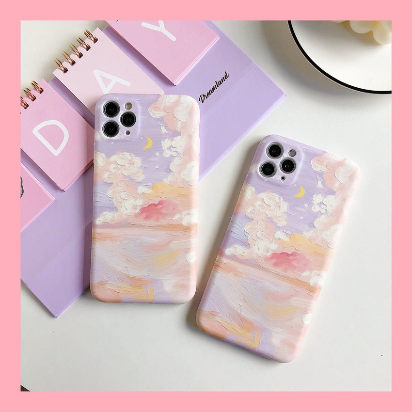 Painted pink clouds for 13/14ProMax Apple XS/XR phone case iPhone 11 soft shell 12 Korean style - 7DAY'S