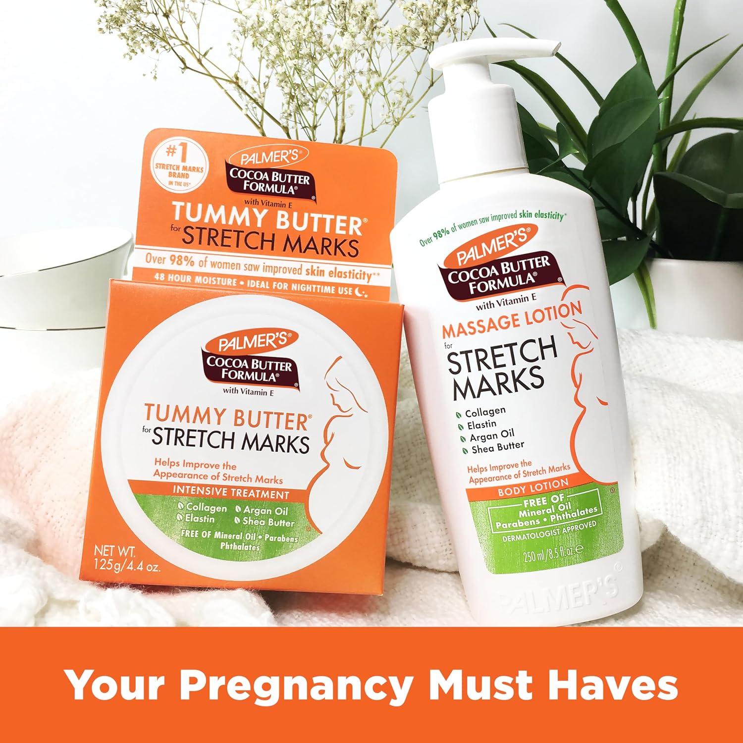 Palmer's Cocoa Butter Formula Massage Lotion For Stretch Marks, Pregnancy Skin Care, Belly Cream with Collagen, Elastin, Argan OIl and Shea Butter, 8.5 Ounces - 7DAY'S