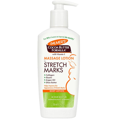 Palmer's Cocoa Butter Formula Massage Lotion For Stretch Marks, Pregnancy Skin Care, Belly Cream with Collagen, Elastin, Argan OIl and Shea Butter, 8.5 Ounces - 7DAY'S