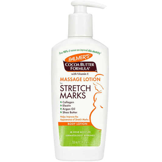 Palmer's Cocoa Butter Formula Massage Lotion For Stretch Marks, Pregnancy Skin Care, Belly Cream with Collagen, Elastin, Argan OIl and Shea Butter, 8.5 Ounces - 7DAY'S