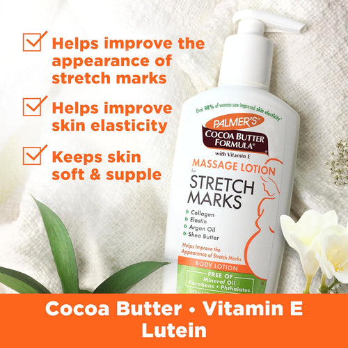 Palmer's Cocoa Butter Formula Massage Lotion For Stretch Marks, Pregnancy Skin Care, Belly Cream with Collagen, Elastin, Argan OIl and Shea Butter, 8.5 Ounces - 7DAY'S