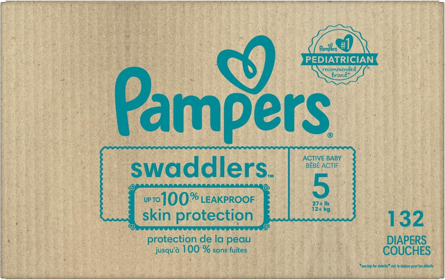 Pampers Baby Diapers - Swaddlers - Size 5, 132 Count, Ultra Absorbent Disposable Infant Diaper - 7DAY'S