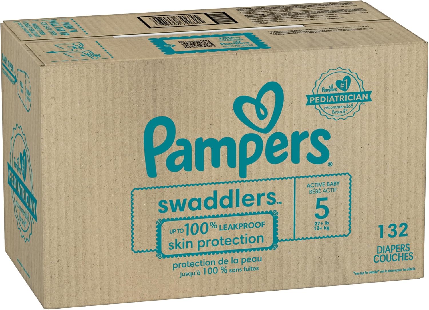 Pampers Baby Diapers - Swaddlers - Size 5, 132 Count, Ultra Absorbent Disposable Infant Diaper - 7DAY'S