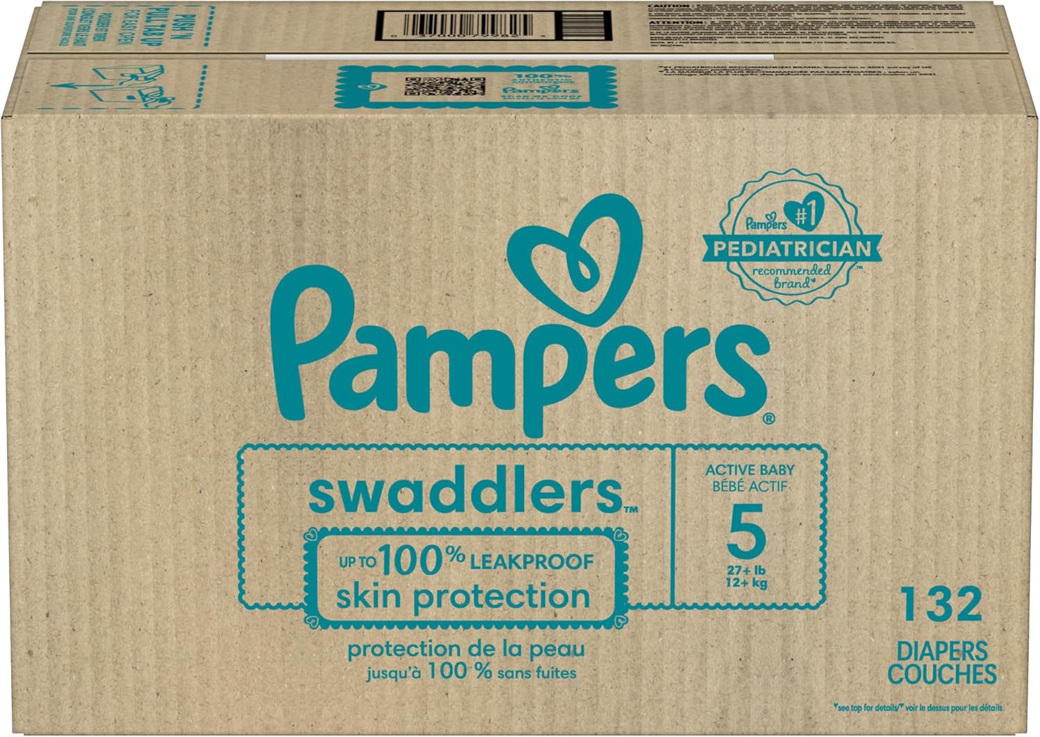 Pampers Baby Diapers - Swaddlers - Size 5, 132 Count, Ultra Absorbent Disposable Infant Diaper - 7DAY'S