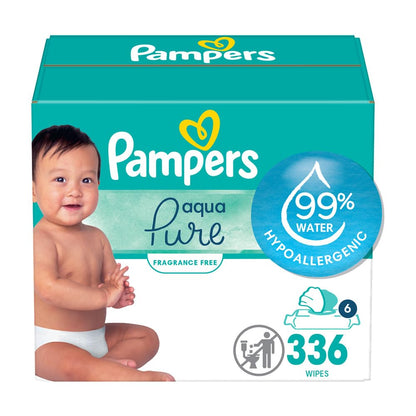 Pampers Baby Wipes Aqua Pure, 99% water - based wipes, Hypoallergenic and Unscented Baby Wipes, 672 Wipes Total (12 Flip - Top Packs) - 7DAY'S