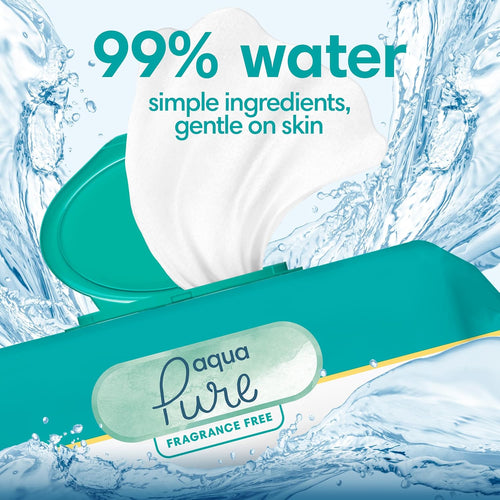 Pampers Baby Wipes Aqua Pure, 99% water - based wipes, Hypoallergenic and Unscented Baby Wipes, 672 Wipes Total (12 Flip - Top Packs) - 7DAY'S